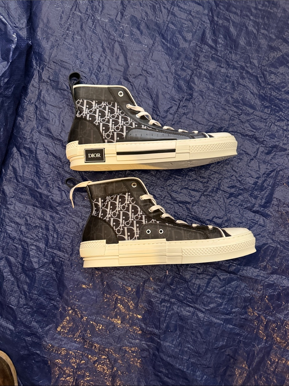 Dior Black and White High-Top Sneakers with Oblique Print